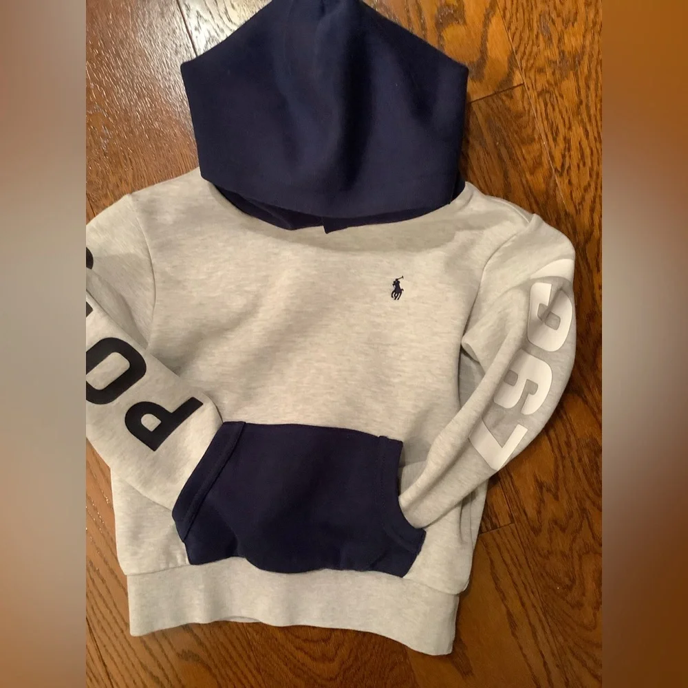 Ralph Lauren Kids Gray and Navy Hoodie Sweatshirt